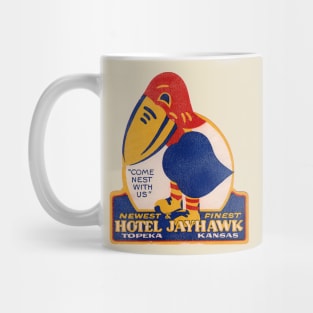 Defunct Hotel Jayhawk Topeka Kansas Luggage Label Mug